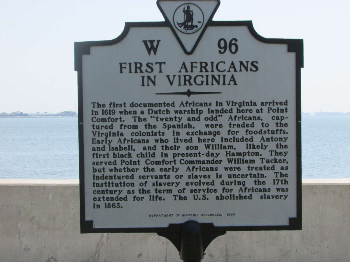 This historical marker located at Point Comfort / Fort Monroe, marks the location where the first Africans arrived in the English colonies that would later become the United States.