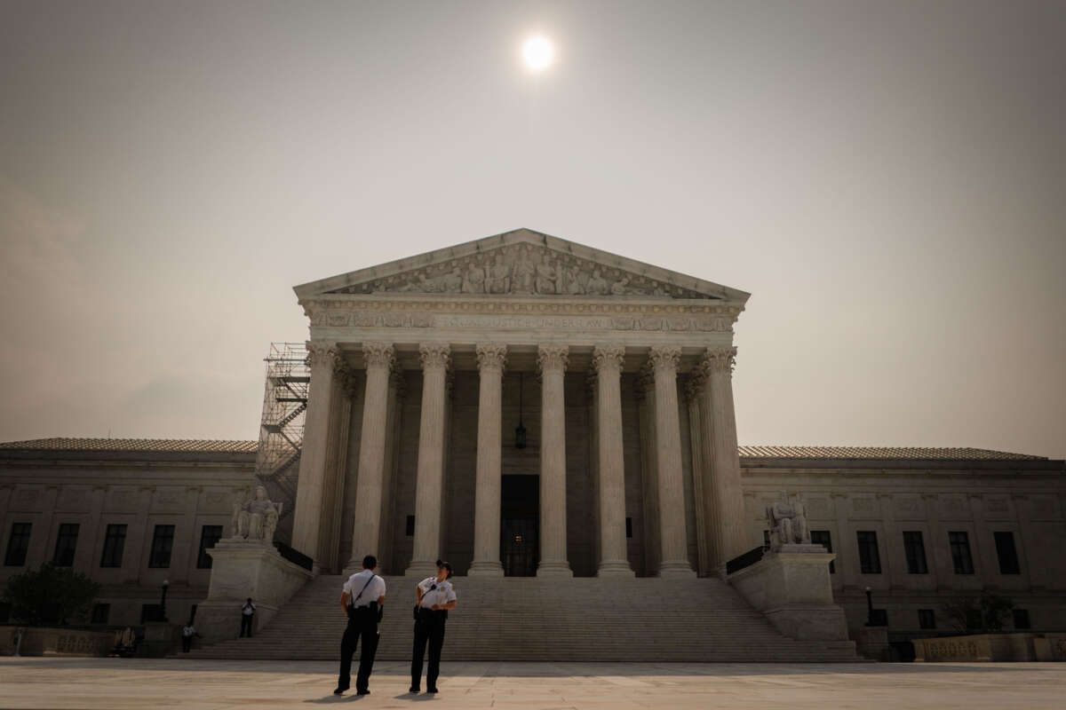 Supreme Court Police officers stand on the plaza outside of the Supreme Court on June 30, 2023, in Washington, D.C.