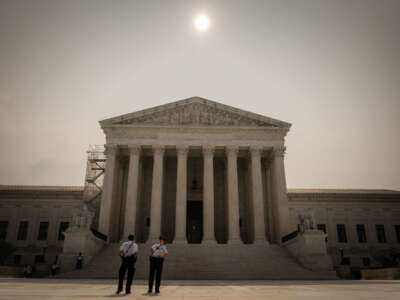 Supreme Court Police officers stand on the plaza outside of the Supreme Court on June 30, 2023, in Washington, D.C.