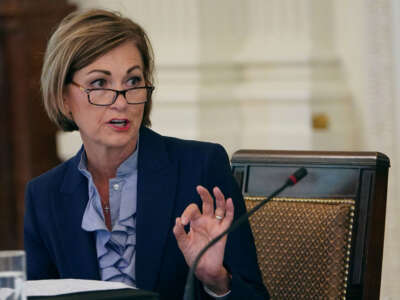 Iowa Gov. Kim Reynolds speaks during an American Workforce Policy Advisory Board Meeting in the East Room of the White House in Washington, D.C., on June 26, 2020.