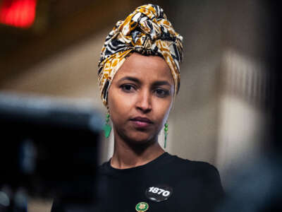 Rep. Ilhan Omar conducts a television interview in the U.S. Capitol on February 7, 2023.