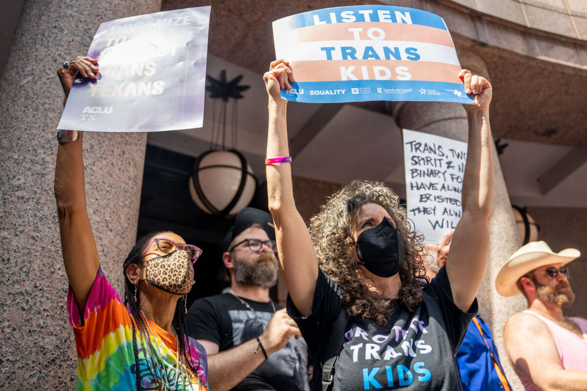 People protest bills HB 1686 and SB 14 during a rally at the Texas State Capitol on March 27, 2023, in Austin, Texas.