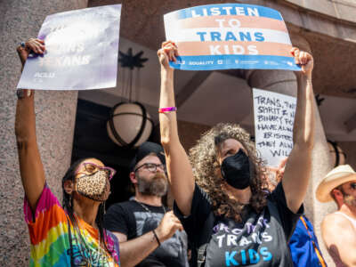 People protest bills HB 1686 and SB 14 during a rally at the Texas State Capitol on March 27, 2023, in Austin, Texas.