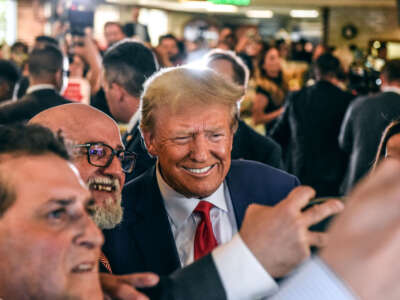 Former President Donald Trump visits the Versailles restaurant in the Little Havana neighborhood after being arraigned at the Wilkie D. Ferguson Jr. United States Federal Courthouse on June 13, 2023, in Miami, Florida.