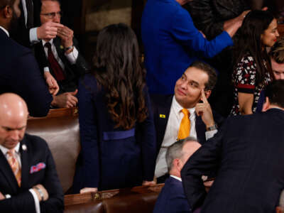 Rep. George Santos sits in the House Chambers at the U.S. Capitol on February 7, 2023, in Washington, D.C.