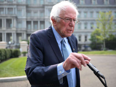 Sen. Bernie Sanders speaks outside of the West Wing in Washington, D.C., on July 17, 2023.