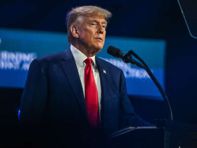 Former President Donald Trump speaks at the Turning Point Action USA conference in West Palm Beach, Florida, on July 15, 2023.