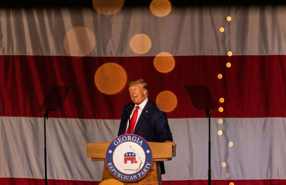 Former President Donald Trump speaks at the Georgia Republican Party's 2023 State Convention in Columbus, Georgia, on June 10, 2023.