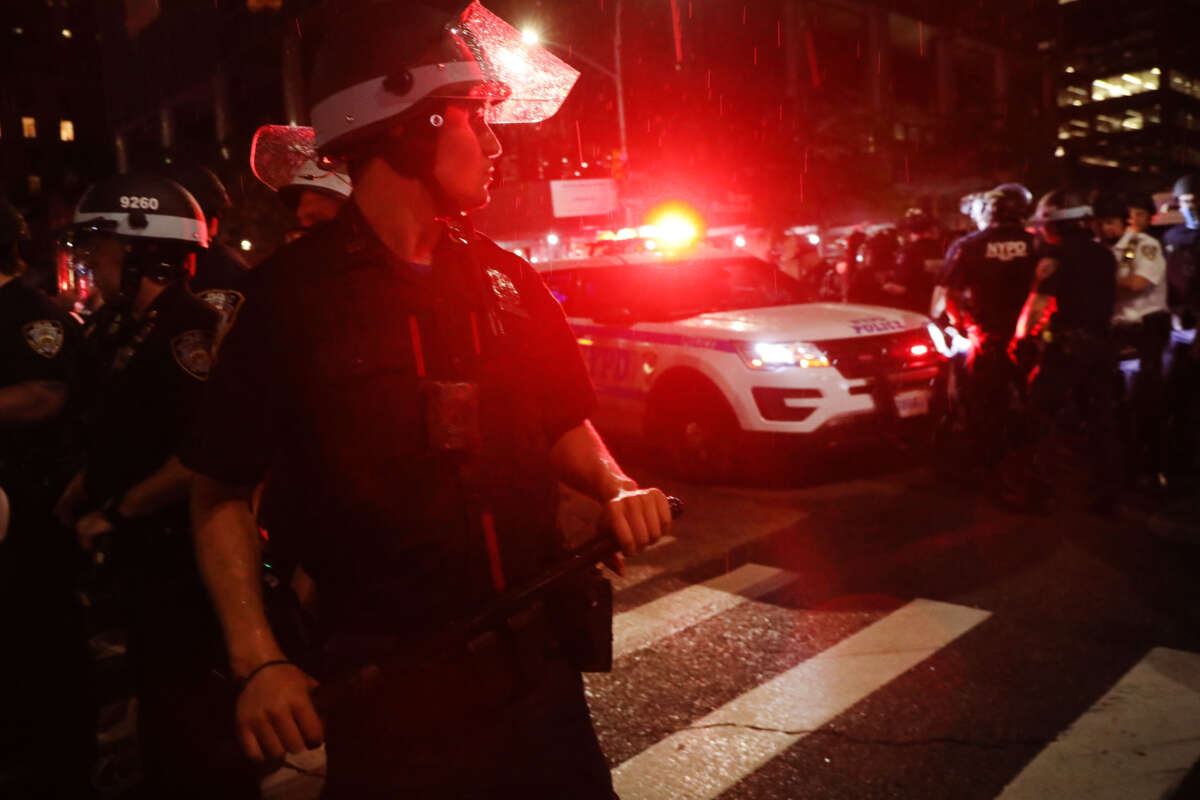 Police prepare to make dozens of arrests as demonstrations continue in Manhattan over the killing of George Floyd by a Minneapolis Police officer on June 3, 2020, in New York City.