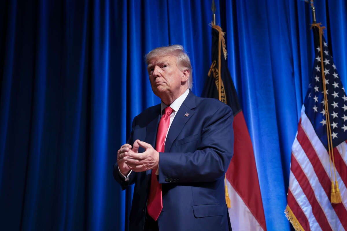 Former President Donald Trump leaves the stage after delivering remarks June 10, 2023, in Greensboro, North Carolina.