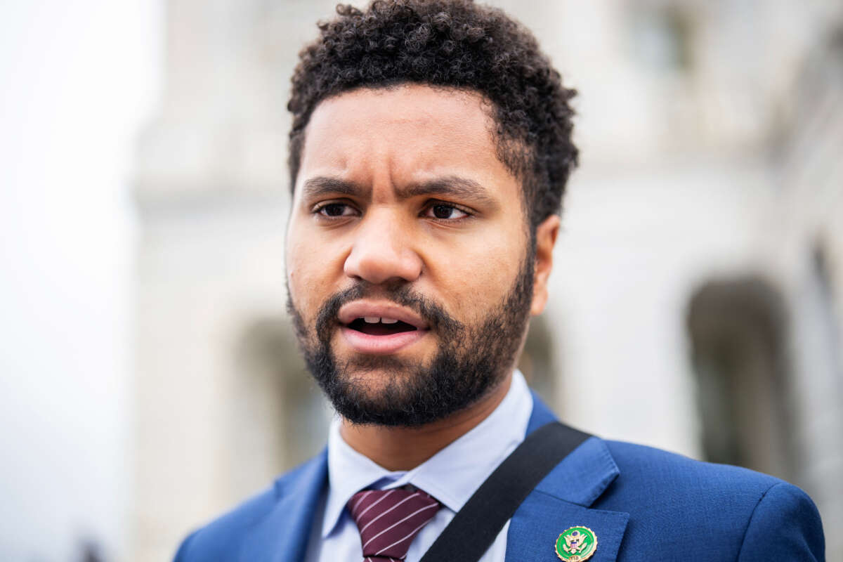 Rep. Maxwell Frost talks with reporters outside the U.S. Capitol on June 22, 2023.