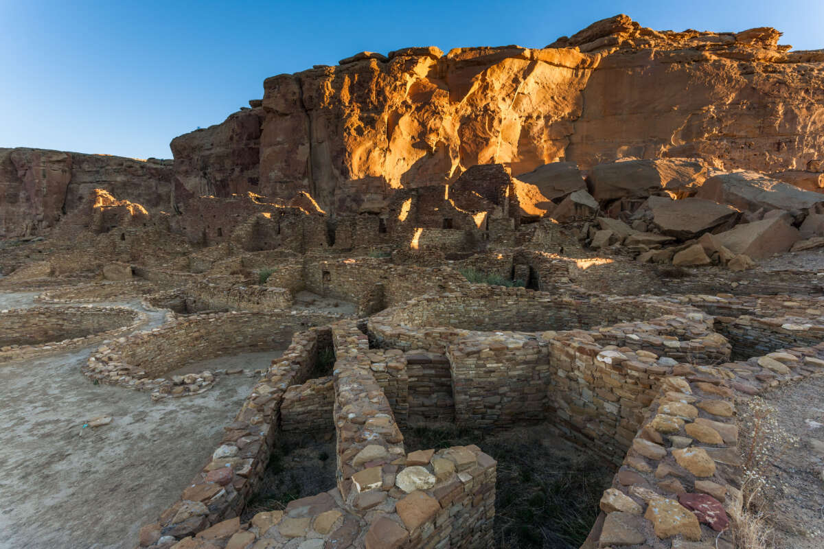 Pueblo Bonito is pictured in Chaco Culture National Historical Park in New Mexico. Pueblo Bonito, the largest of the great houses, has hundreds of rooms and dozens of kivas, which have long been used by Pueblo tribes for ceremonial and social purposes.