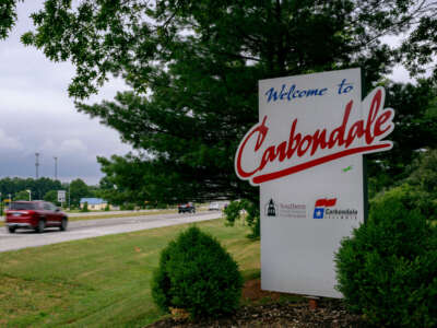 A Welcome to Carbondale sign is seen in Carbondale, Illinois, on June 26, 2022.
