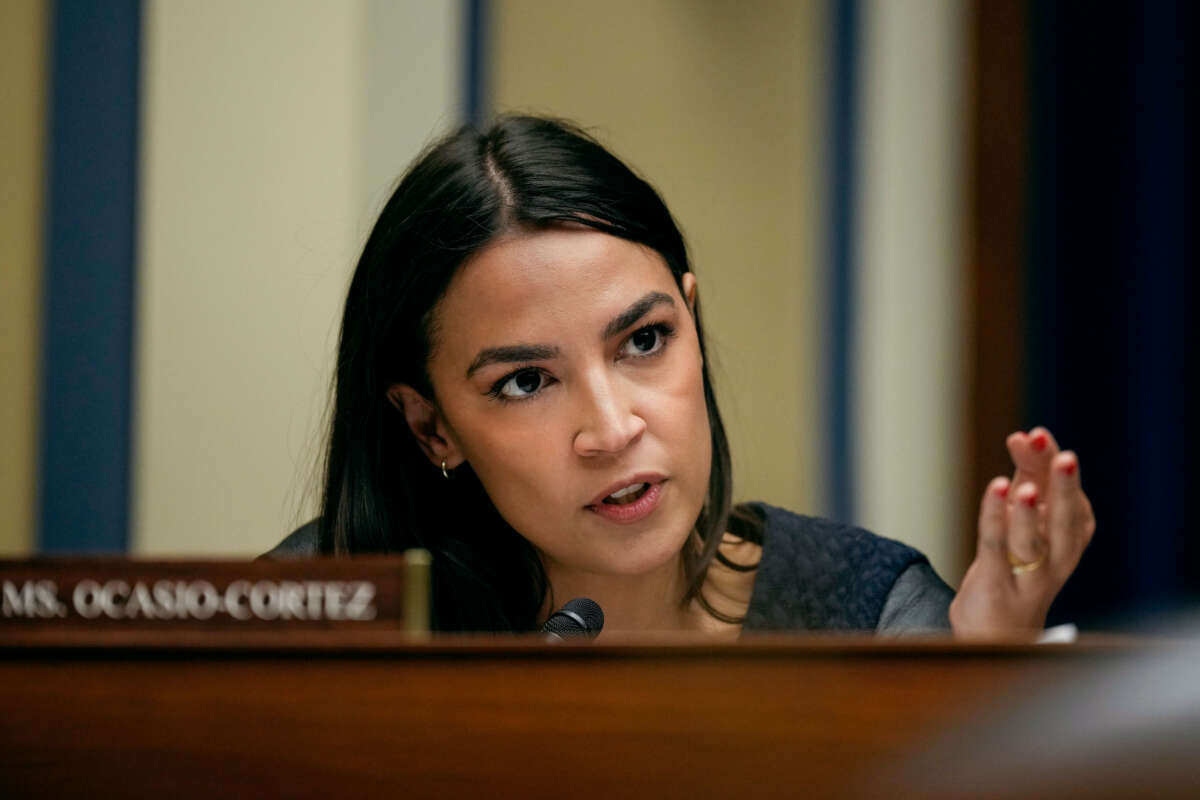 Rep. Alexandria Ocasio-Cortez speaks during a House Oversight Committee hearing on Capitol Hill on July 26, 2023, in Washington, D.C.