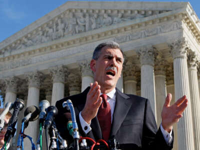 Attorney Donald B. Verrilli, Jr. speaks in front of the U.S. Supreme Court after arguments on January 7, 2007, in Washington, D.C.