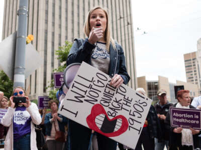 Protesters rally in support of abortion rights in Dayton, Ohio, on May 19, 2019.