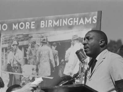 American comedian and Civil Rights activist Dick Gregory addresses a civil rights demonstration in Washington, D.C., in September 1963.