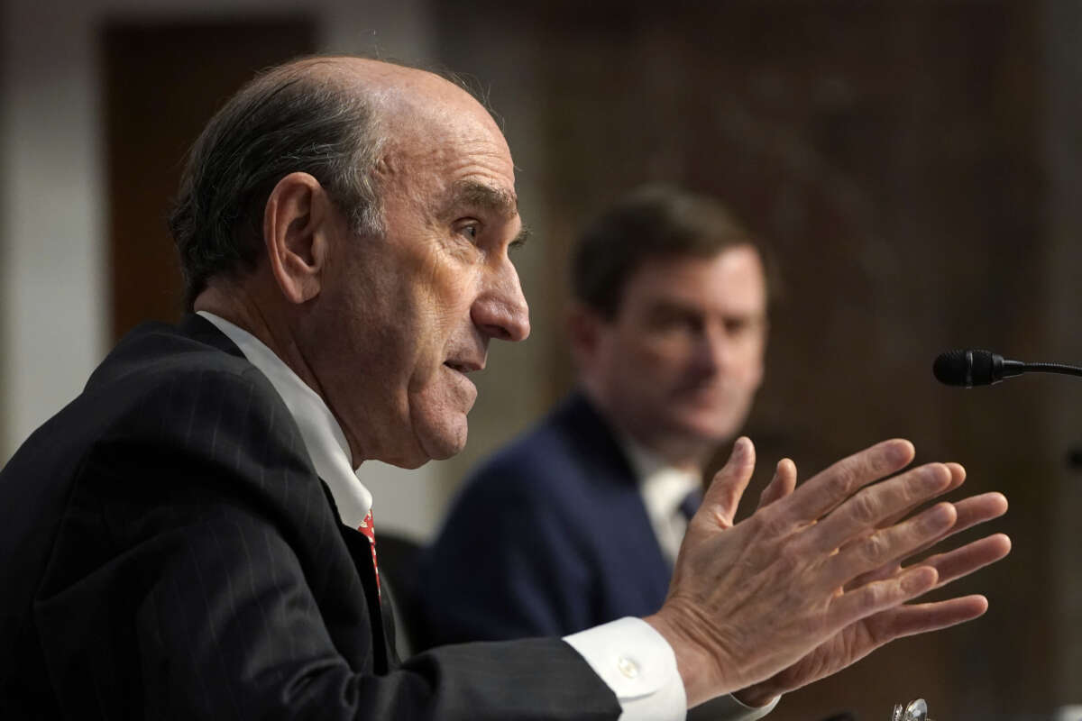 Former U.S. special envoy for Iran and Venezuela Elliott Abrams testifies during a Senate Committee on Foreign Relations hearing on U.S. Policy in the Middle East on Capitol Hill on September 24, 2020 in Washington, D.C.