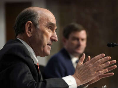 Former U.S. special envoy for Iran and Venezuela Elliott Abrams testifies during a Senate Committee on Foreign Relations hearing on U.S. Policy in the Middle East on Capitol Hill on September 24, 2020 in Washington, D.C.