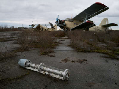 The remains of a cluster bomb at the international airport in Kherson, Ukraine, on January 6, 2023.