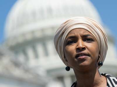 U.S. Rep. Ilhan Omar speaks during a press conference with family members of Palestinian-American journalist Shireen Abu Akleh outside the U.S. Capitol in Washington, D.C., on May 18, 2023.