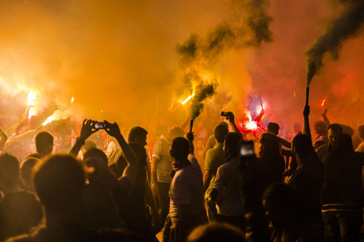 Protesters celebrate on their way to Taksim Square in Istanbul, Turkey, during the Occupy Gezi movement in June, 2013.