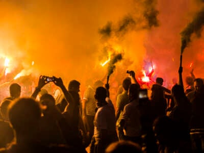 Protesters celebrate on their way to Taksim Square in Istanbul, Turkey, during the Occupy Gezi movement in June, 2013.