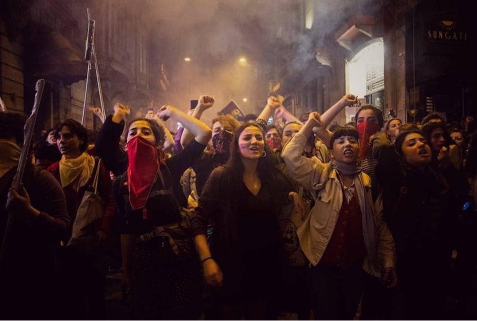 Activists rally during a “Feminist Night March,” on March 8, 2020, Istanbul.
