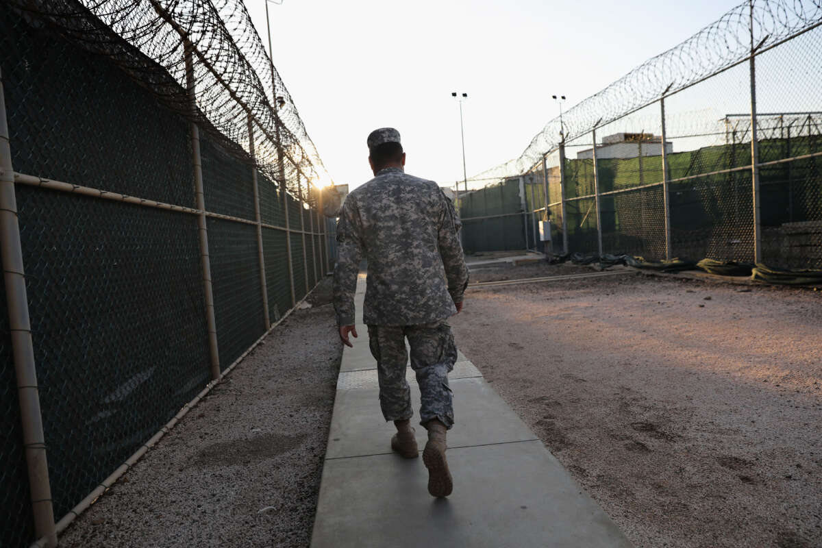 A guards walks into the Guantánamo Bay maximum security detention center on October 22, 2016, at the U.S. naval base in Guantánamo Bay, Cuba.