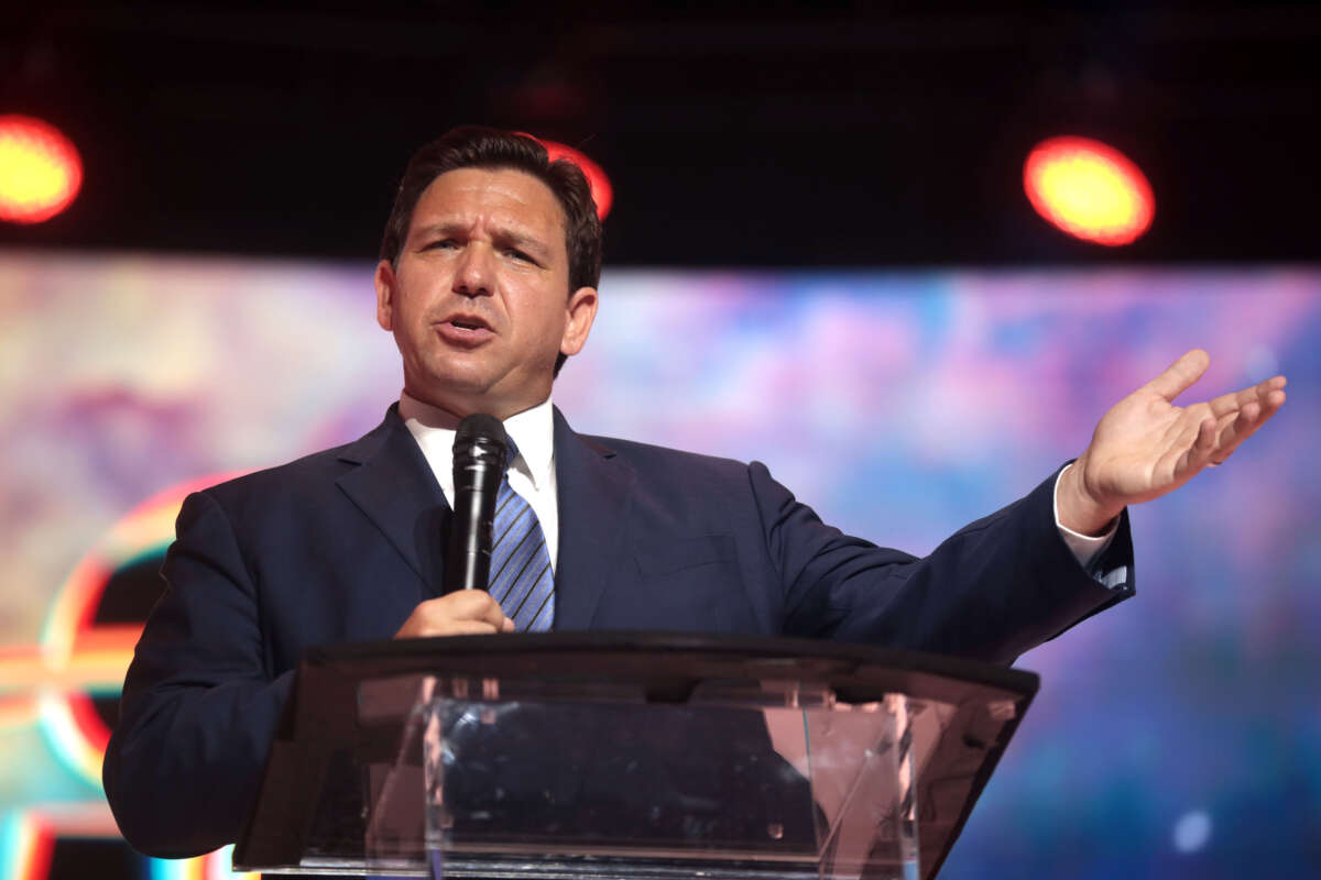 Florida Gov. Ron DeSantis speaks with attendees at the 2022 Student Action Summit at the Tampa Convention Center in Tampa, Florida, on July 22, 2022.