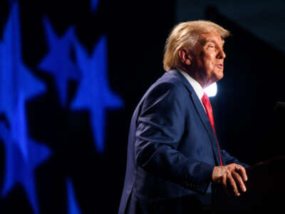 Former President Donald Trump speaks as the keynote speaker at the 56th Annual Silver Elephant Dinner hosted by the South Carolina Republican Party on August 5, 2023, in Columbia, South Carolina.