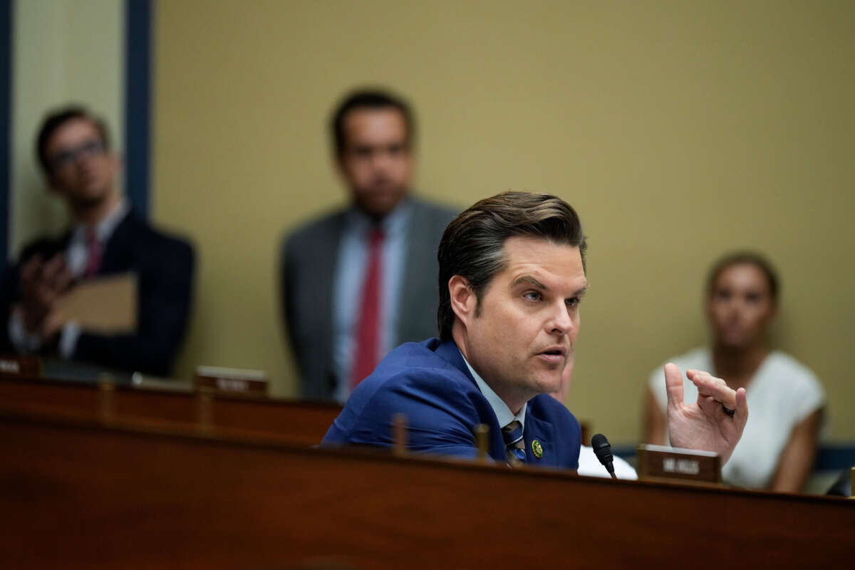 Rep. Matt Gaetz speaks during a House Oversight Committee hearing on Capitol Hill on July 26, 2023, in Washington, D.C.