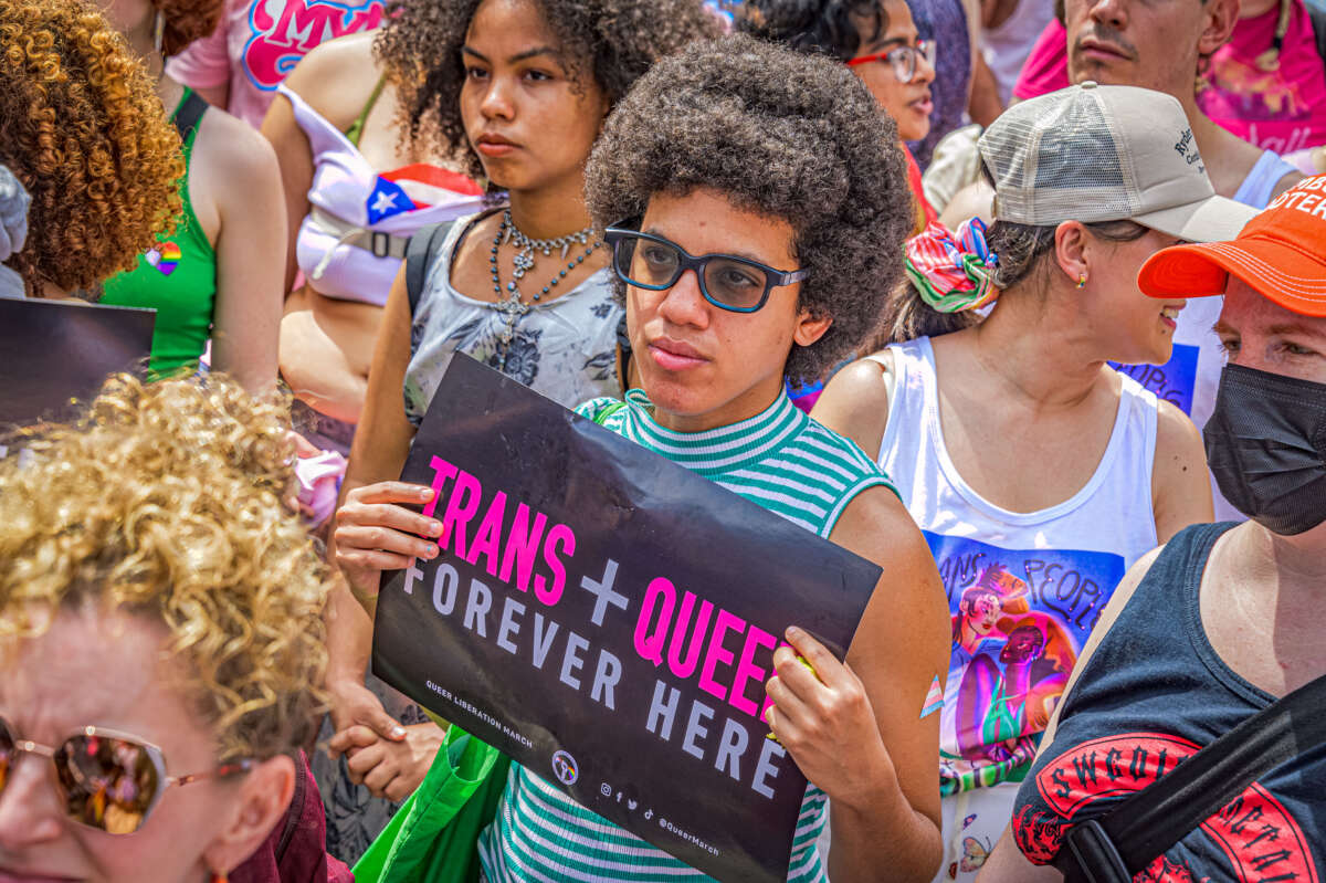 Thousands of New Yorkers take to the streets of Manhattan to participate on the Reclaim Pride Coalition's (RPC) fifth annual Queer Liberation March, where no police, politicians or corporations were allowed to participate, on June 25, 2023.