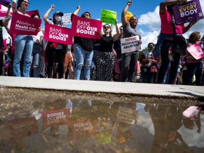 Demonstrators rally in support of abortion rights at the U.S. Supreme Court in Washington, D.C., on April 15, 2023.