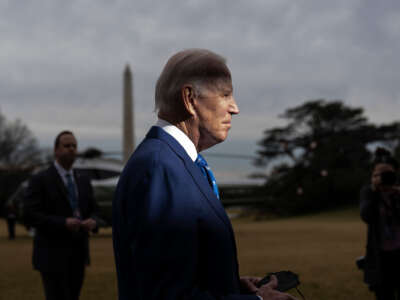 President Joe Biden talks to reporters before walking to Marine One on the South Lawn of the White House January 4, 2023, in Washington, D.C.