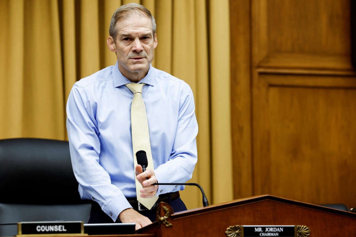 House Judiciary Chairman Jim Jordan arrives to a hearing with the House Judiciary Subcommittee on the Weaponization of the Federal Government on Capitol Hill on July 20, 2023, in Washington, D.C.