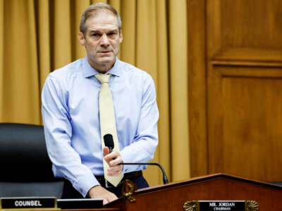 House Judiciary Chairman Jim Jordan arrives to a hearing with the House Judiciary Subcommittee on the Weaponization of the Federal Government on Capitol Hill on July 20, 2023, in Washington, D.C.