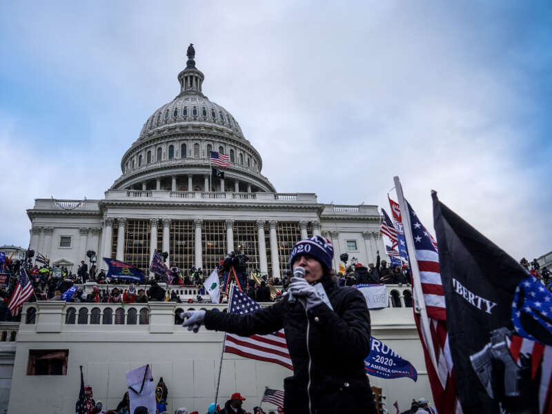 Trump supporters near the U.S. Capitol following a rally on January 6, 2021, in Washington, D.C.