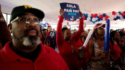 United Automobile Workers (UAW) members and their supporters gather for Solidarity Sunday at the UAW Region 1 office in Warren, Michigan, on August 20, 2023.