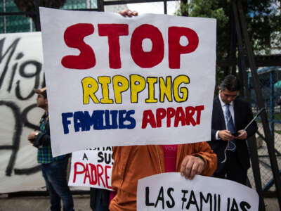 People take part in a protest against U.S. immigration policies outside the U.S. embassy in Mexico City on June 21, 2018.