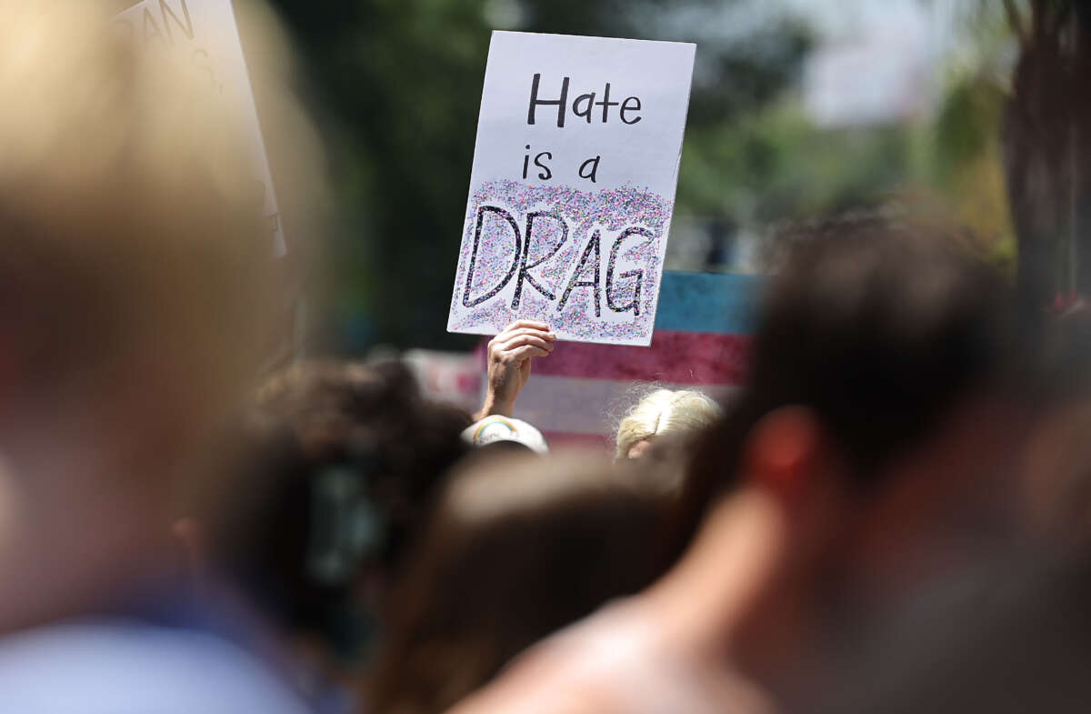 Demonstrators march on Easter Sunday during the Drag March LA as they protest against anti-LGBTQ+ legislation across the country on April 9, 2023, in West Hollywood, California.