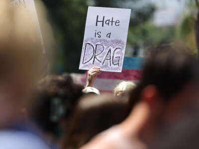 Demonstrators march on Easter Sunday during the Drag March LA as they protest against anti-LGBTQ+ legislation across the country on April 9, 2023, in West Hollywood, California.