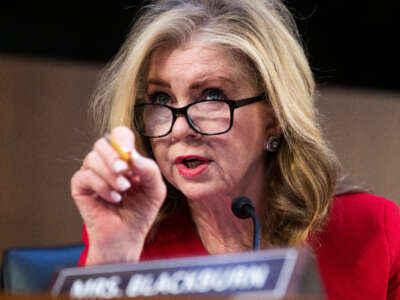 Sen. Marsha Blackburn speaks during the Senate Judiciary Committee hearing in Hart Building on January 24, 2023.