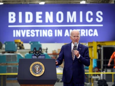 U.S. President Joe Biden speaks to guests at Ingeteam Inc., an electrical equipment manufacturer, on August 15, 2023 in Milwaukee, Wisconsin.