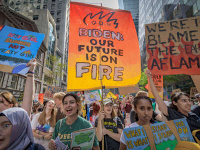 Thousands of youth, frontline advocates and climate and community activists join in the March to End Fossil Fuels in New York City on September 17, 2023.