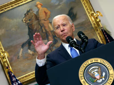 President Joe Biden delivers remarks in the Roosevelt Room at the White House on September 15, 2023, in Washington, D.C.