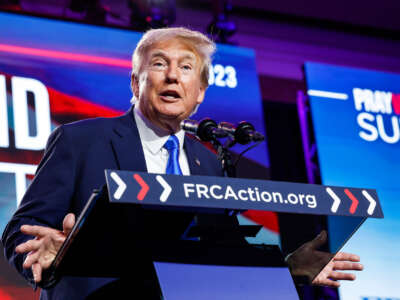 Former President Donald Trump speaks at the Pray Vote Stand Summit at the Omni Shoreham Hotel on September 15, 2023, in Washington, D.C.