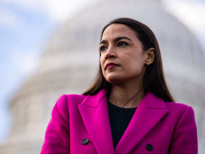 Rep. Alexandria Ocasio-Cortez attends a news conference outside the U.S. Capitol on January 26, 2023.