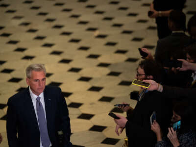 House Speaker Kevin McCarthy (R-California) speaks to reporters on Capitol Hill in Washington, D.C., on September 26, 2023.