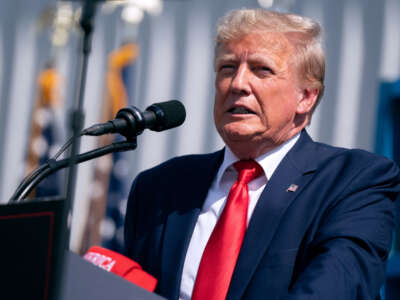 Former President Donald Trump speaks to a crowd during a campaign rally on September 25, 2023, in Summerville, South Carolina.